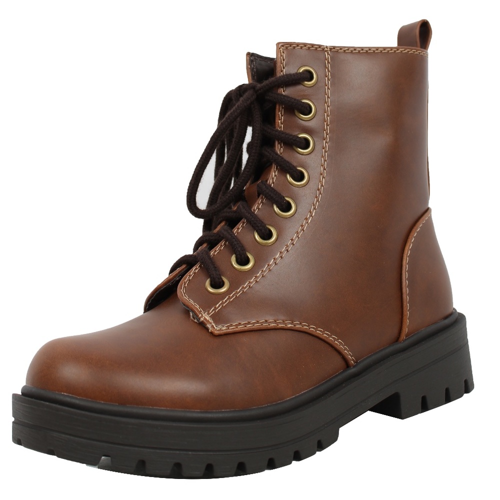 Whisky Faux Leather Combat Lace Up Ankle